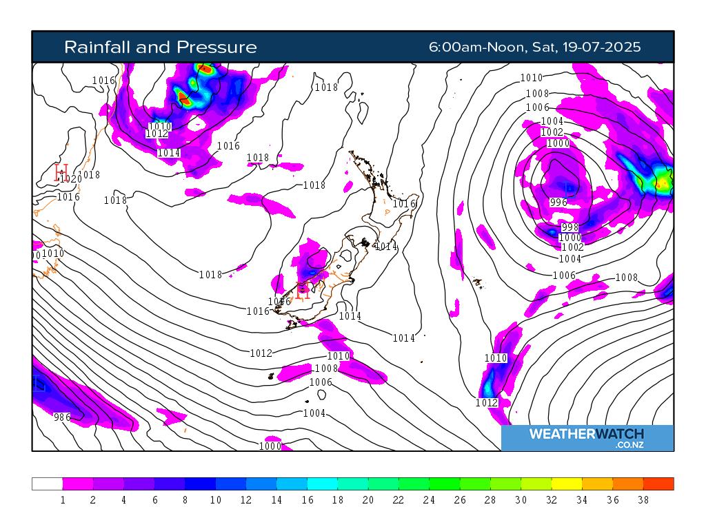 Rainfall and pressure for 6:01am on Sat 19 July 2025