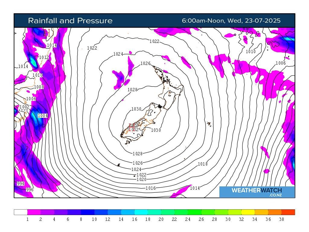 Rainfall and pressure for 6:01am on Wed 23 July 2025