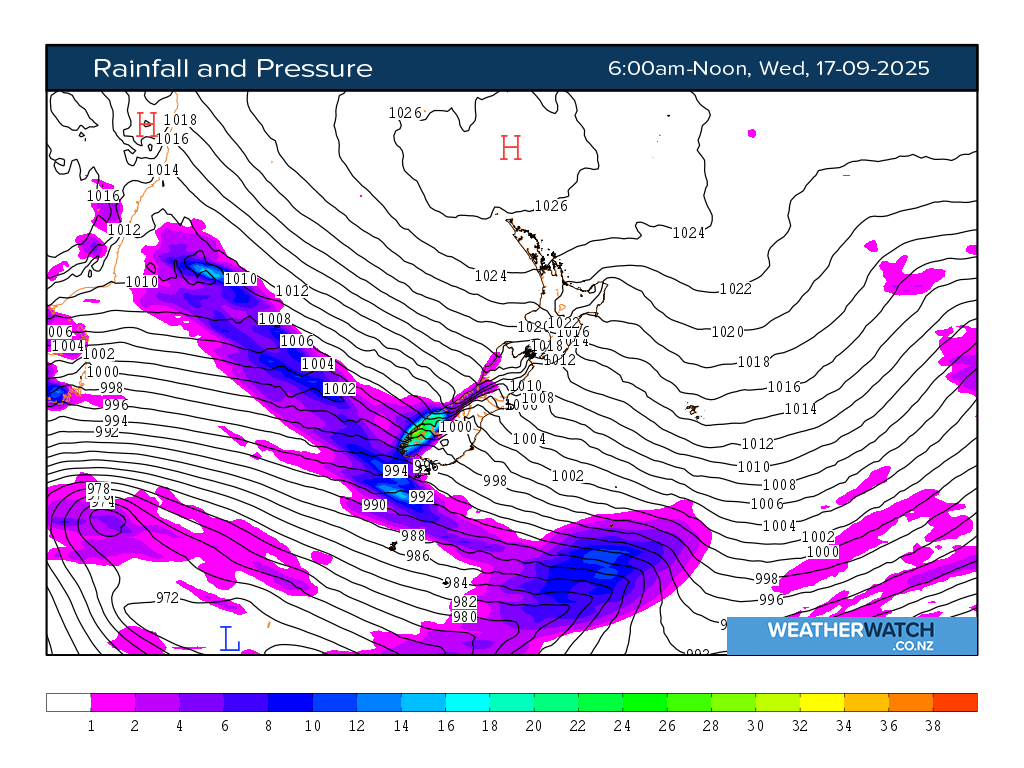 Rainfall and pressure for 6:01am on Wed 17 September 2025