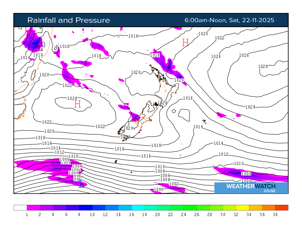 Rainfall and pressure for 7:01am on Sat 22 November 2025