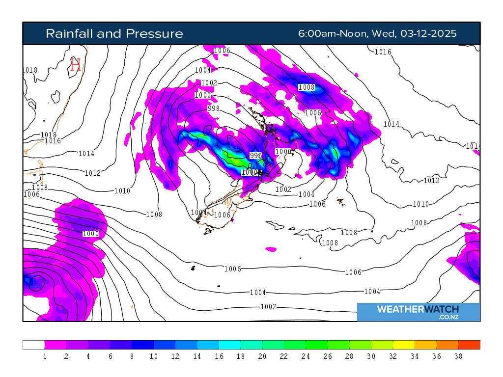 Rainfall and pressure for 7:01am on Wed 3 December 2025