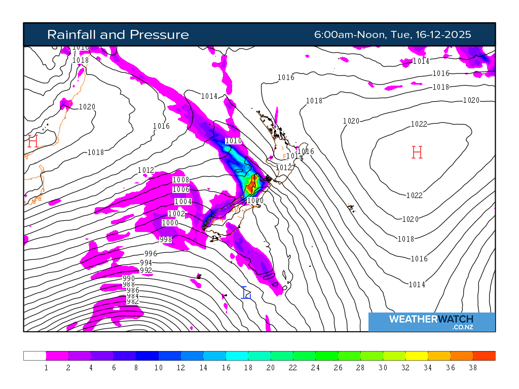 Rainfall and pressure for 7:01am on Tue 16 December 2025