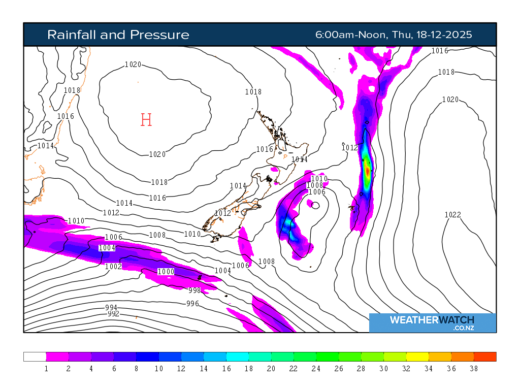 Rainfall and pressure for 7:01am on Thu 18 December 2025