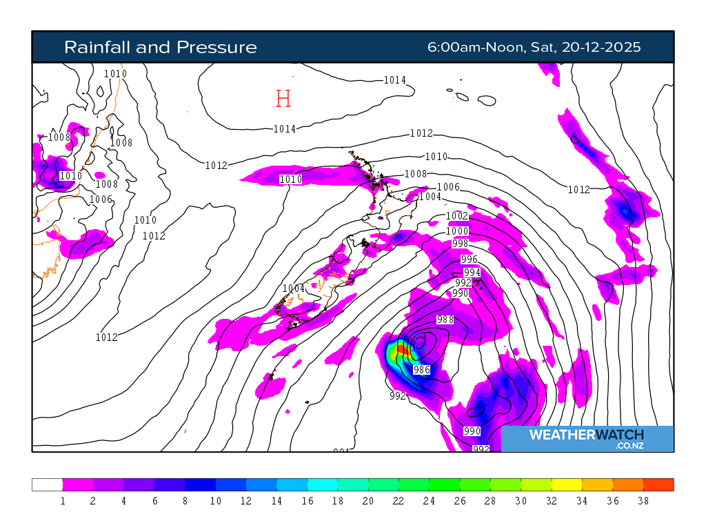 Rainfall and pressure for 7:01am on Sat 20 December 2025