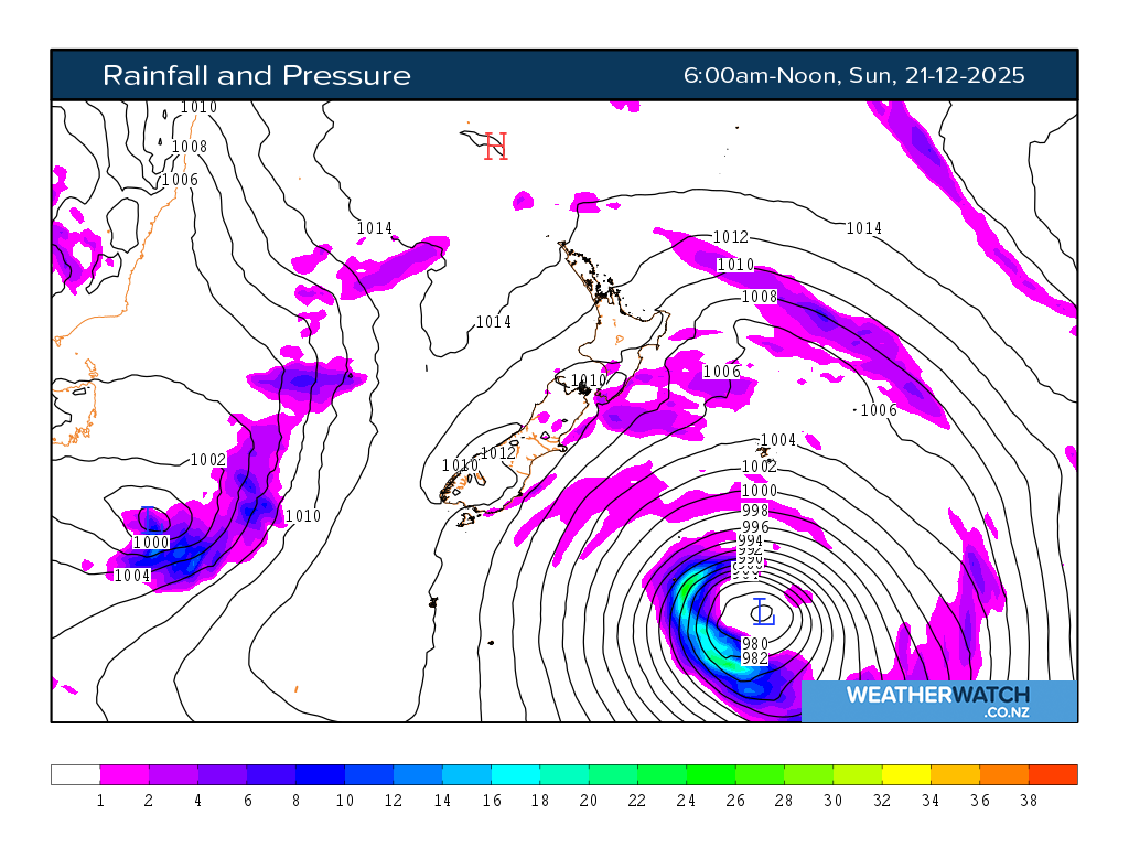 Rainfall and pressure for 7:01am on Sun 21 December 2025