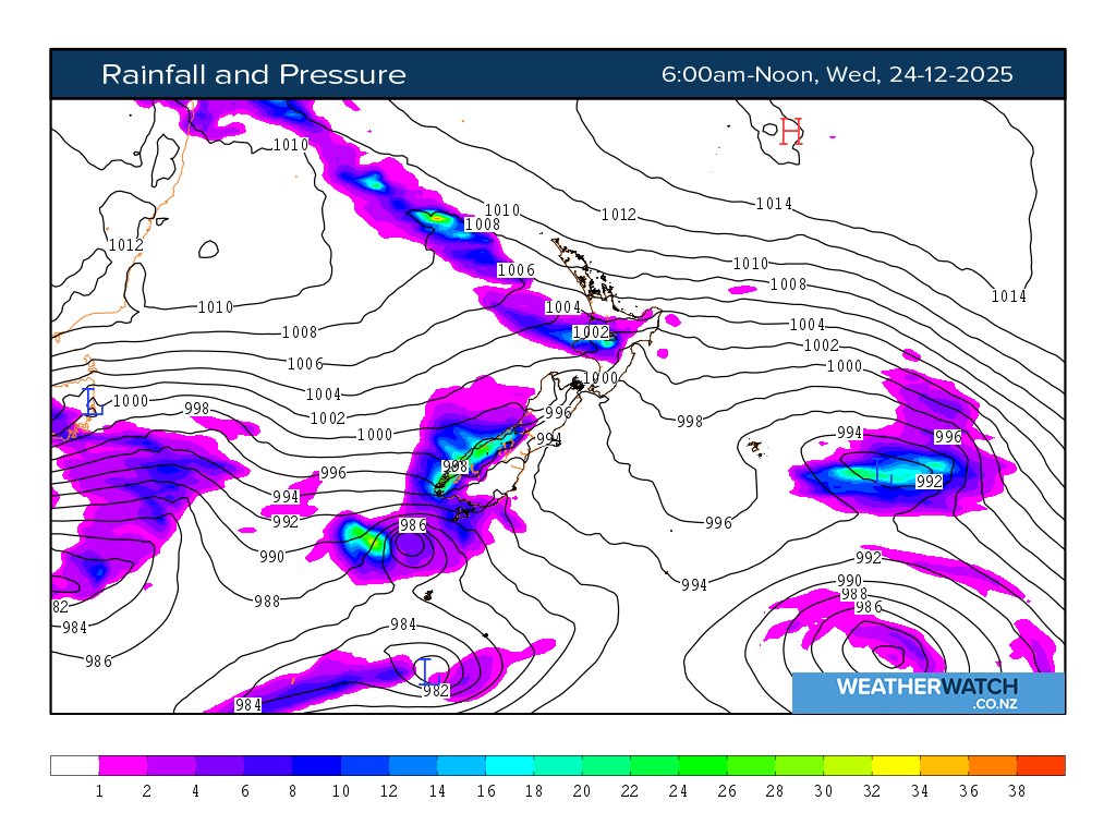 Rainfall and pressure for 7:01am on Wed 24 December 2025