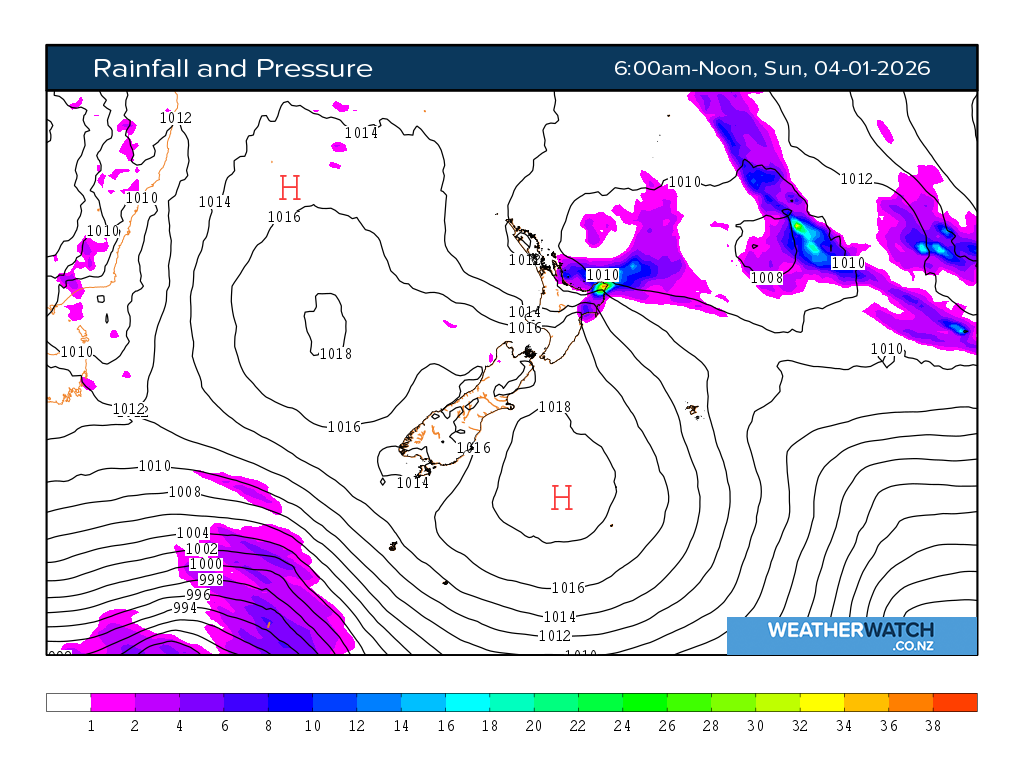 Rainfall and pressure for 7:01am on Sun 4 January 2026