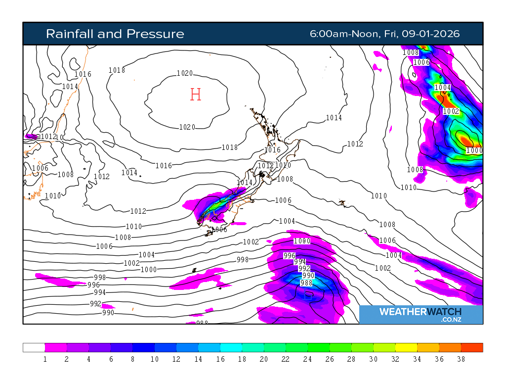 Rainfall and pressure for 7:01am on Fri 9 January 2026