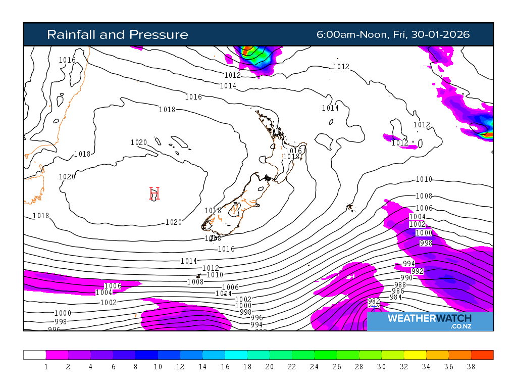 Rainfall and pressure for 7:01am on Fri 30 January 2026