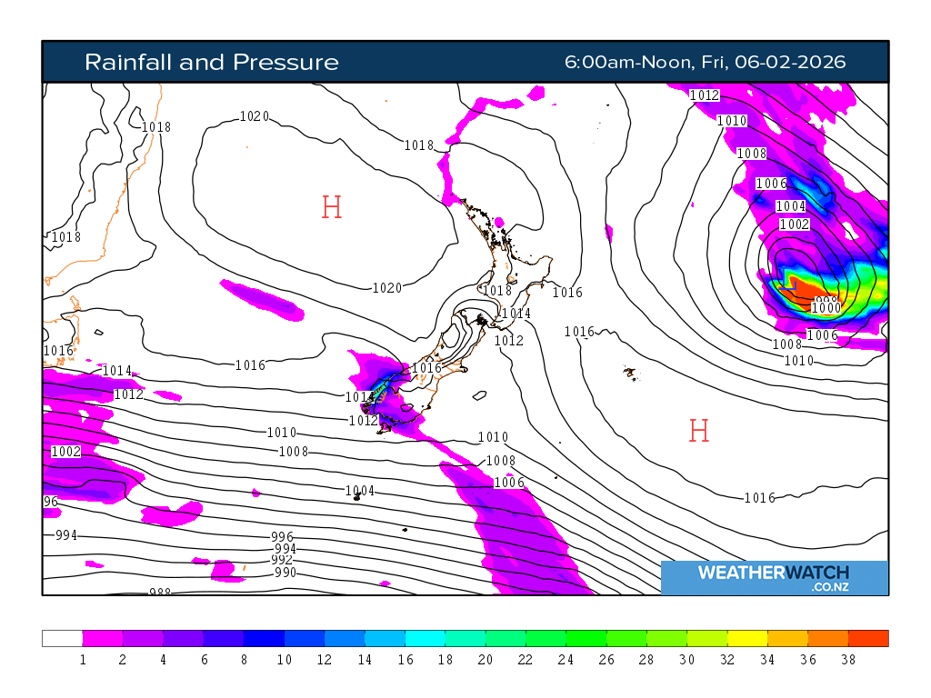 Rainfall and pressure for 7:01am on Fri 6 February 2026