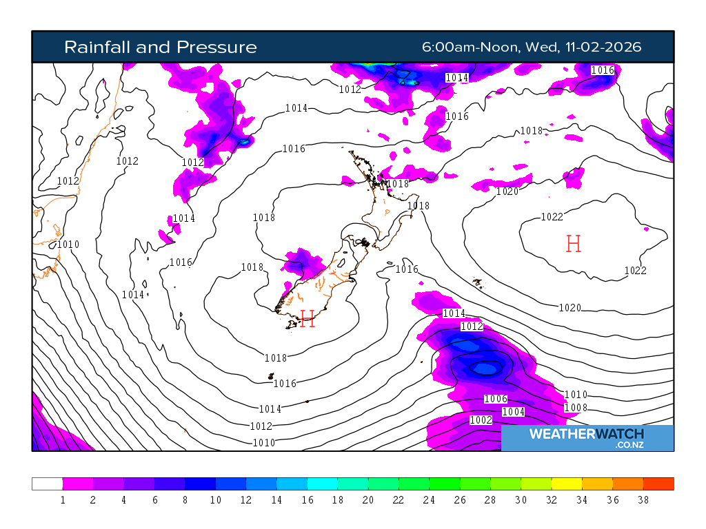 Rainfall and pressure for 7:01am on Wed 11 February 2026