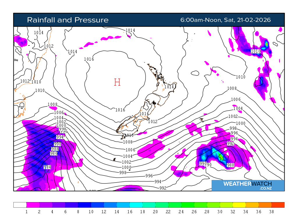 Rainfall and pressure for 7:01am on Sat 21 February 2026