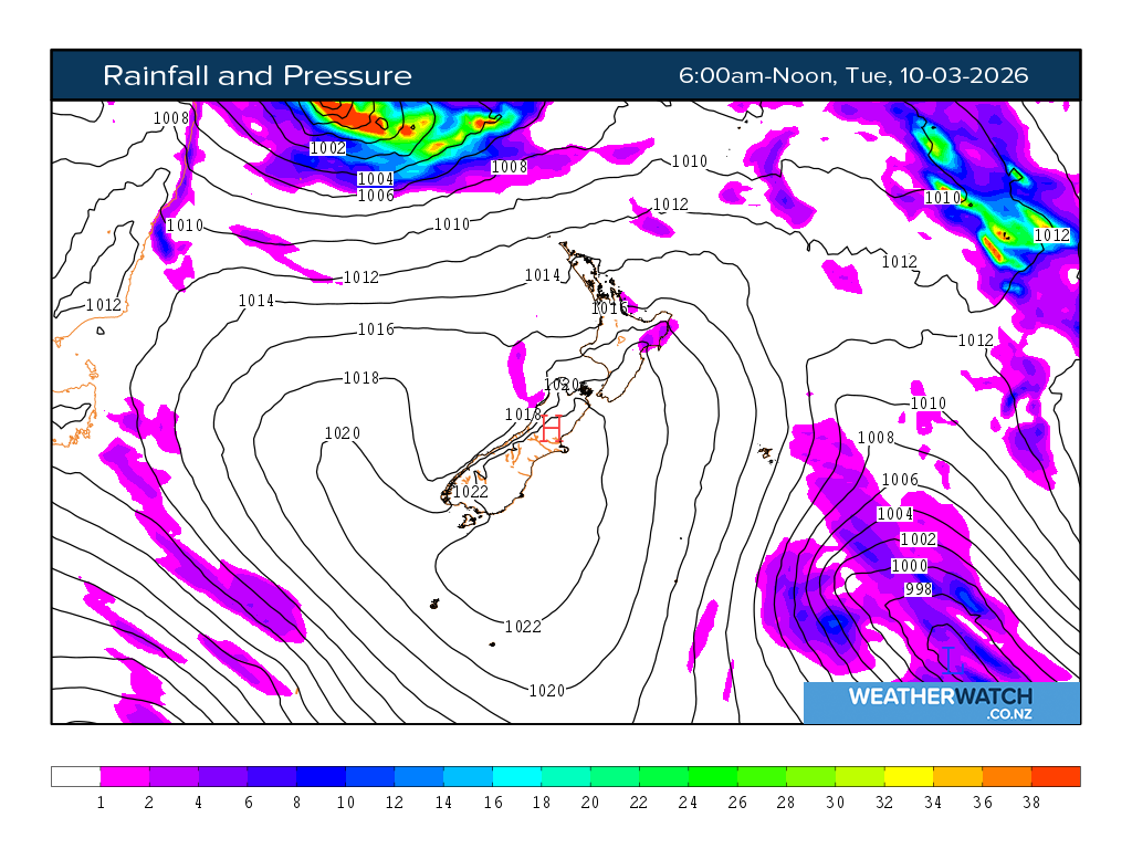 Rainfall and pressure for 7:01am on Tue 10 March 2026