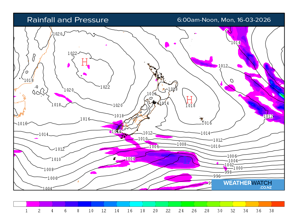 Rainfall and pressure for 7:01am on Mon 16 March 2026