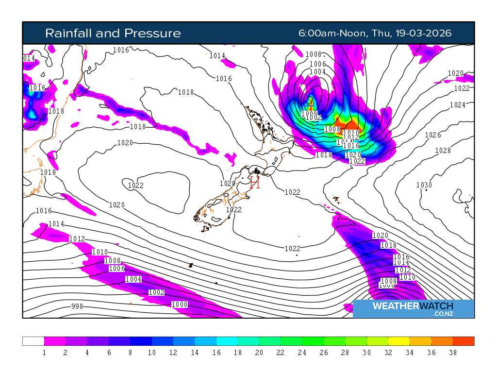 Rainfall and pressure for 7:01am on Thu 19 March 2026