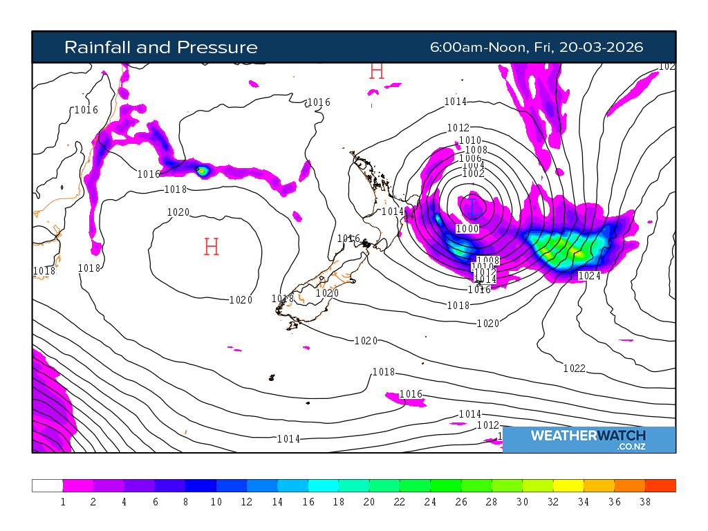Rainfall and pressure for 7:01am on Fri 20 March 2026