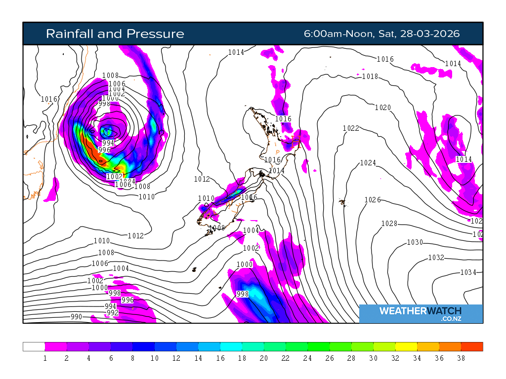 Rainfall and pressure for 7:01am on Sat 28 March 2026