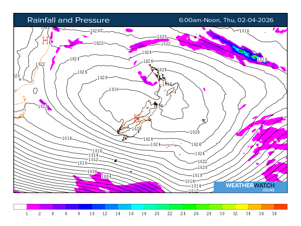 Rainfall and pressure for 7:01am on Thu 2 April 2026