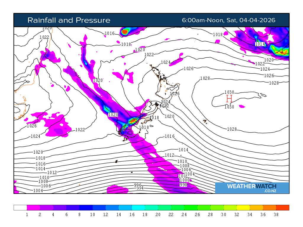 Rainfall and pressure for 7:01am on Sat 4 April 2026