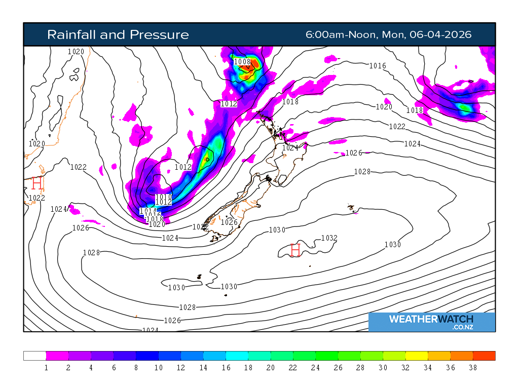 Rainfall and pressure for 6:01am on Mon 6 April 2026