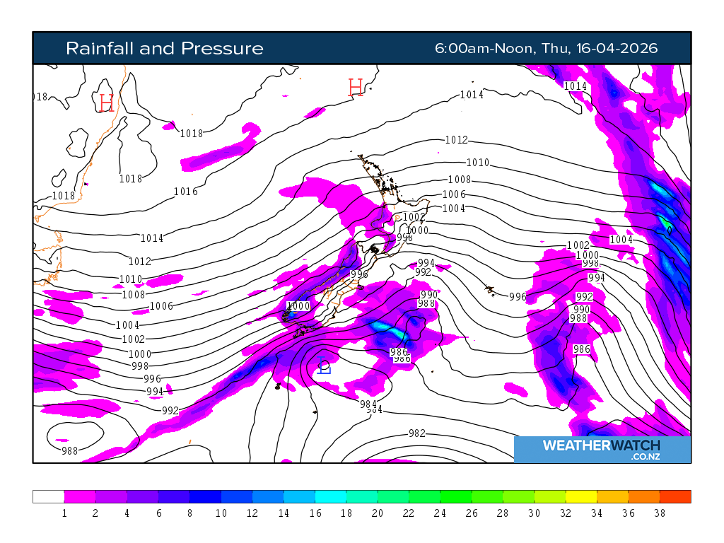 Rainfall and pressure for 6:01am on Thu 16 April 2026