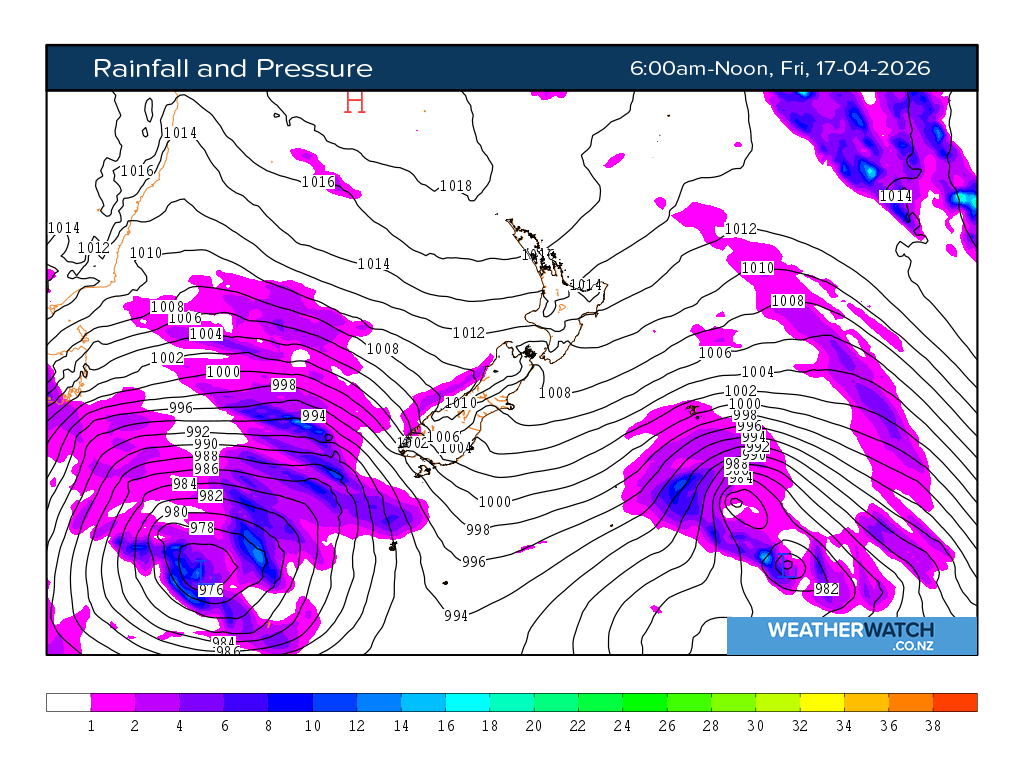 Rainfall and pressure for 6:01am on Fri 17 April 2026