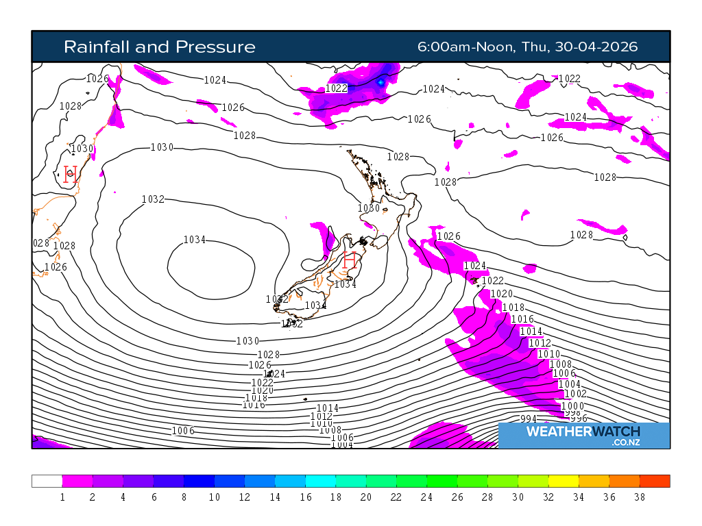 Rainfall and pressure for 6:01am on Thu 30 April 2026