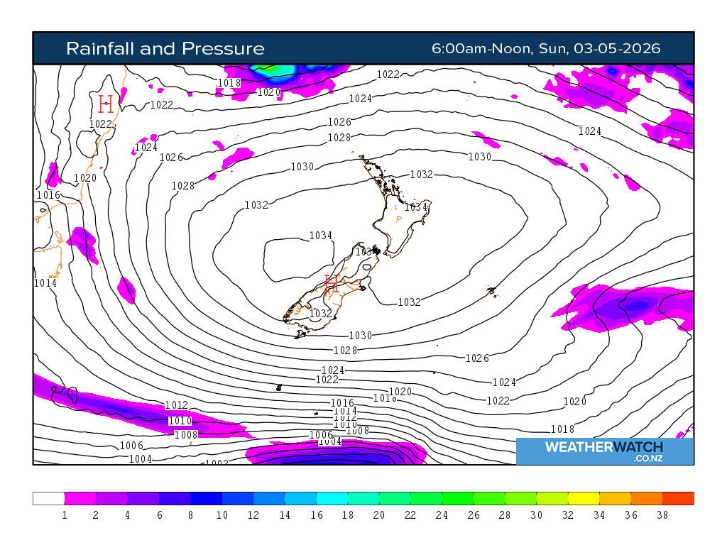 Rainfall and pressure for 6:01am on Sun 3 May 2026