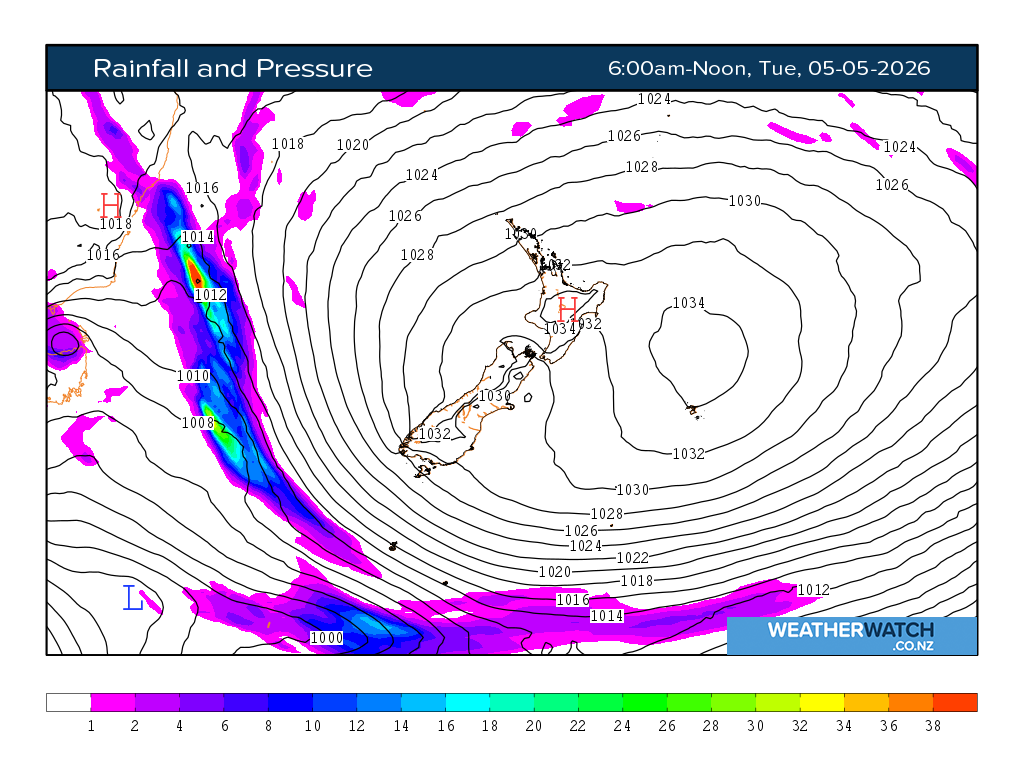 Rainfall and pressure for 6:01am on Tue 5 May 2026