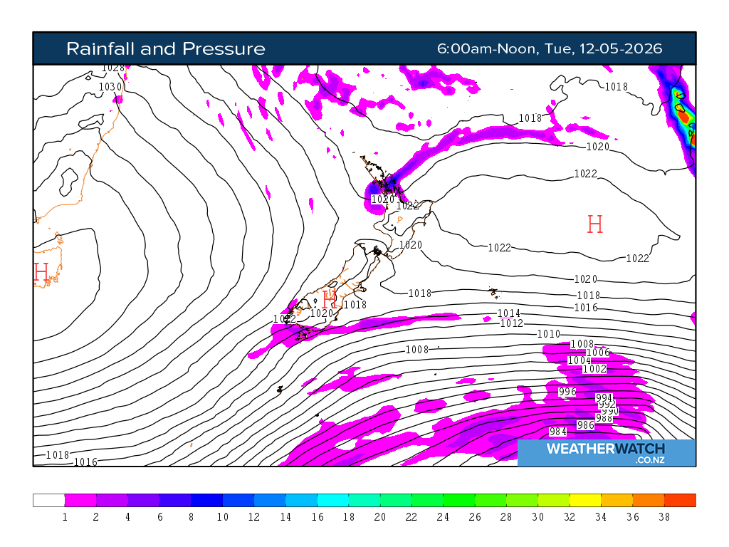 Rainfall and pressure for 6:01am on Tue 12 May 2026