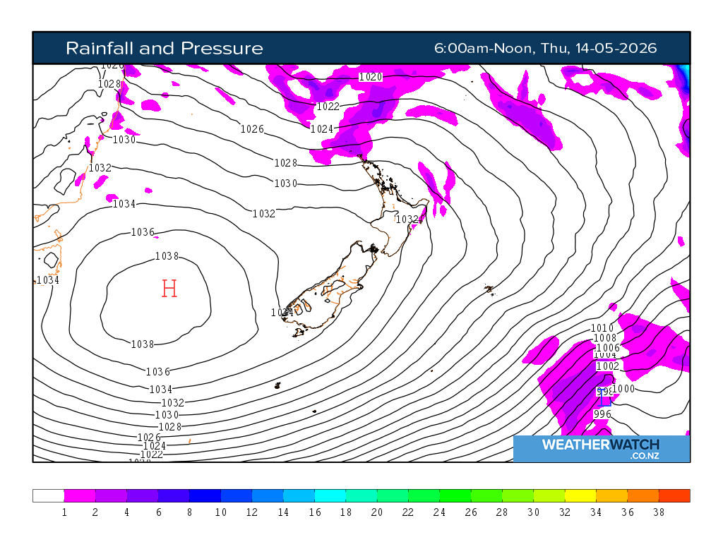 Rainfall and pressure for 6:01am on Thu 14 May 2026
