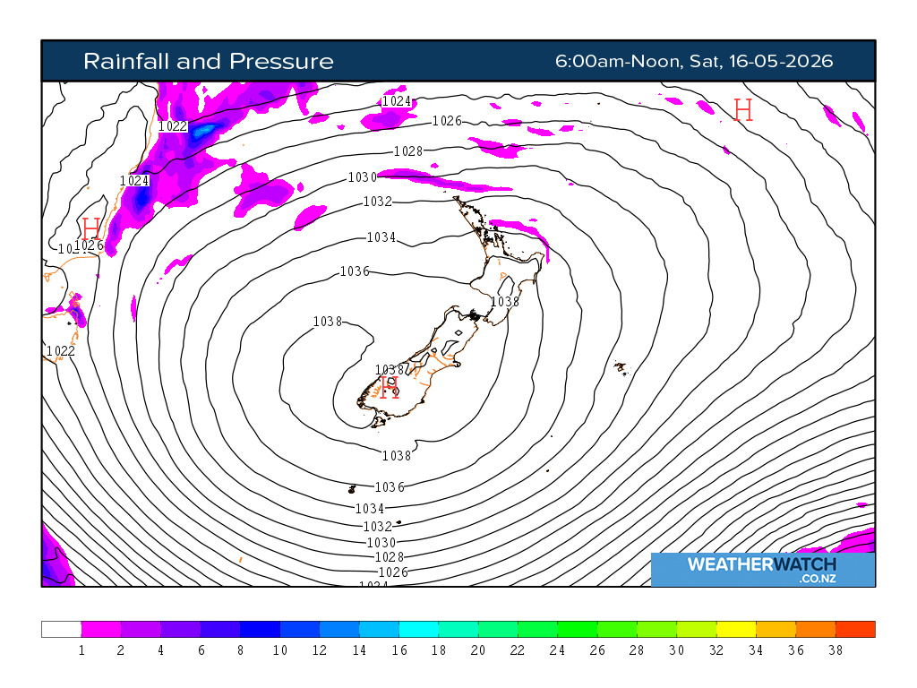 Rainfall and pressure for 6:01am on Sat 16 May 2026