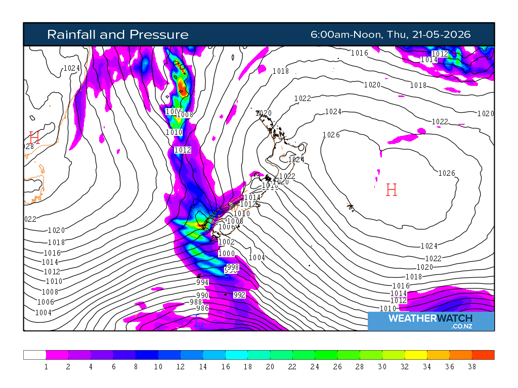 Rainfall and pressure for 6:01am on Thu 21 May 2026