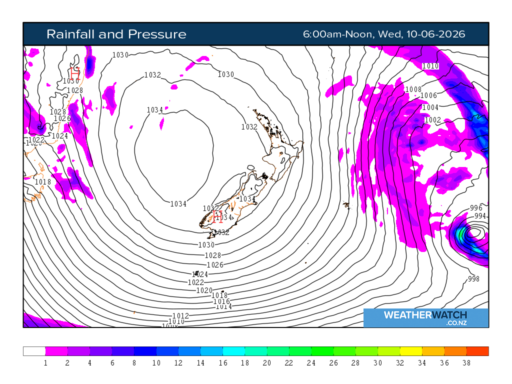 Rainfall and pressure for 6:01am on Wed 10 June 2026