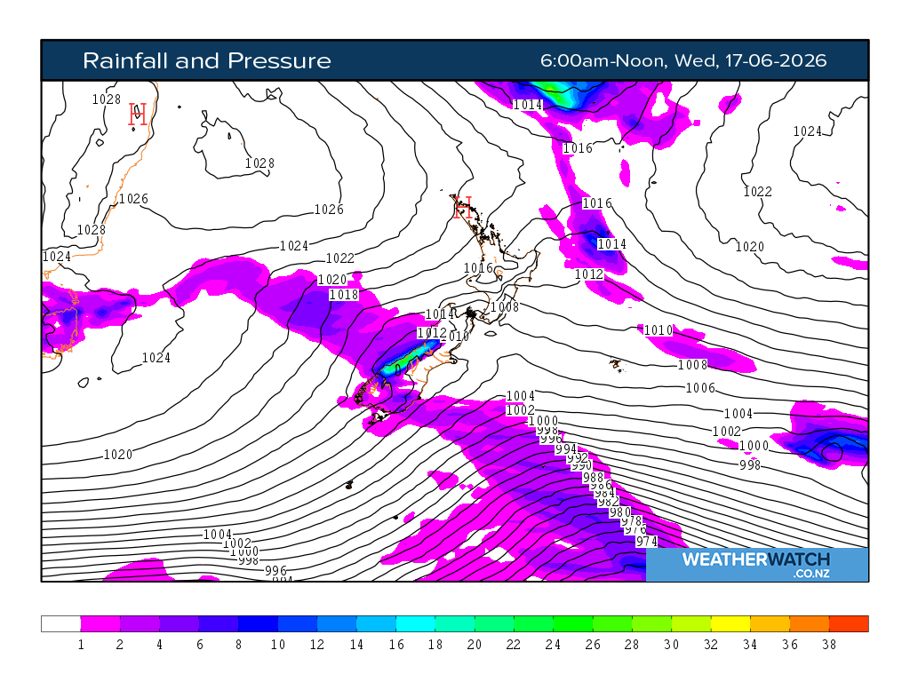 Rainfall and pressure for 6:01am on Wed 17 June 2026