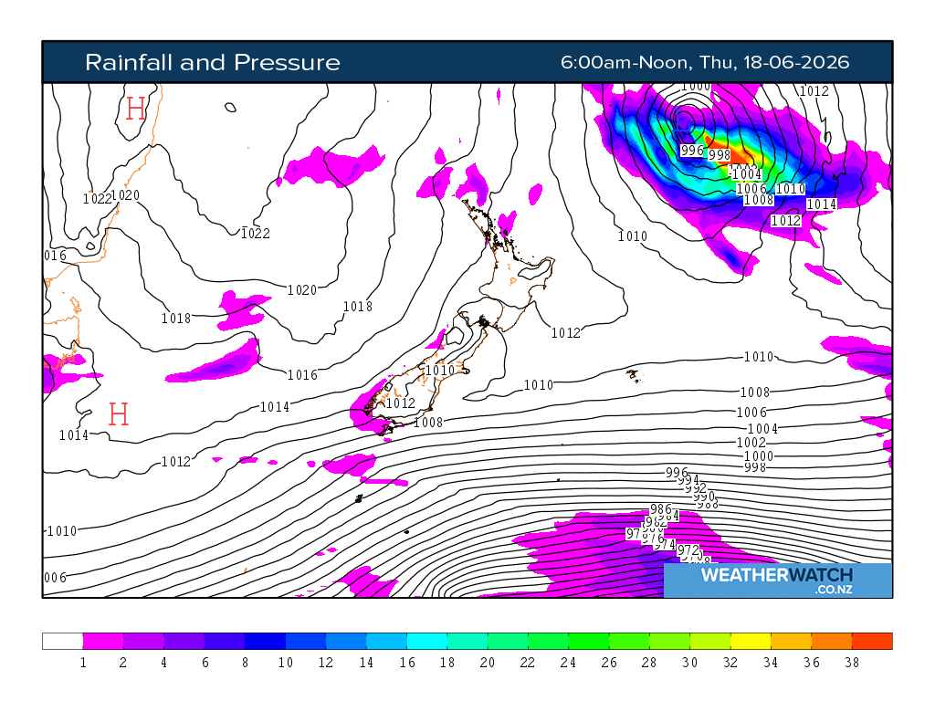 Rainfall and pressure for 6:01am on Thu 18 June 2026