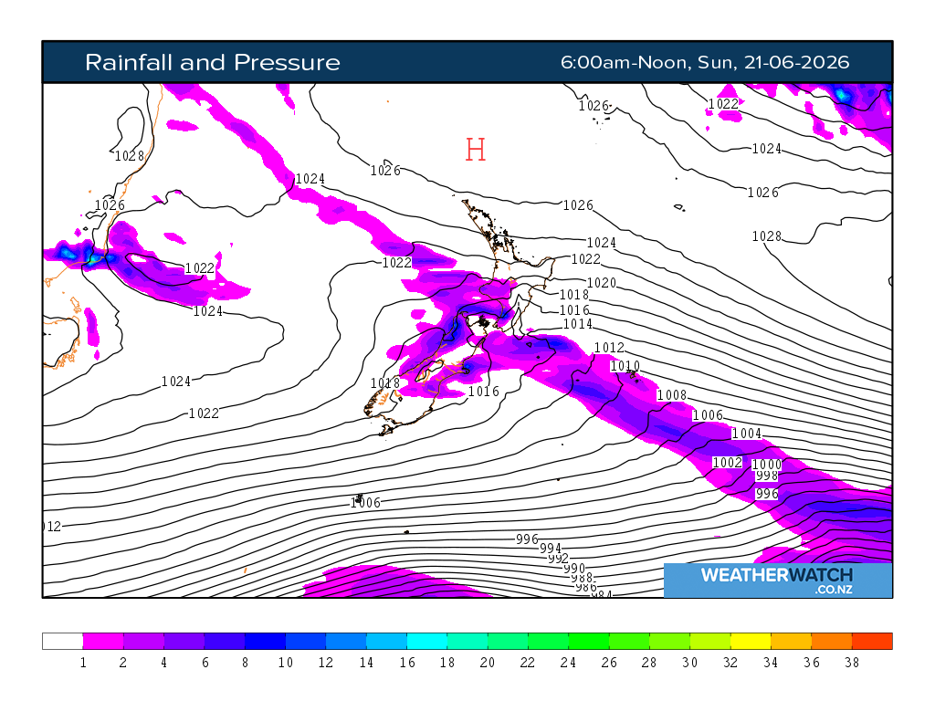 Rainfall and pressure for 6:01am on Sun 21 June 2026