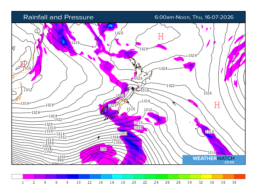 Rainfall and pressure for 6:01am on Thu 16 July 2026