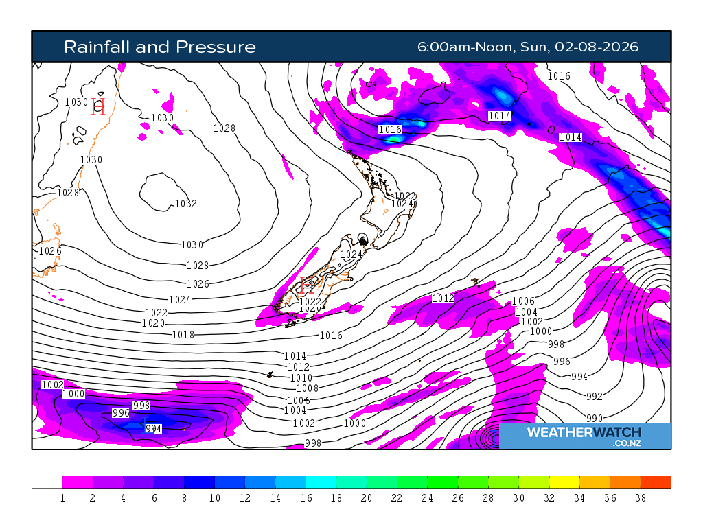Rainfall and pressure for 6:01am on Sun 2 August 2026