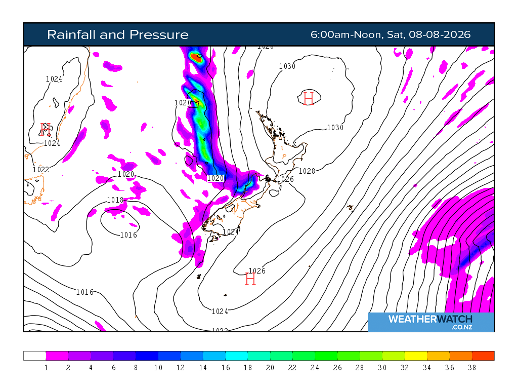 Rainfall and pressure for 6:01am on Sat 8 August 2026