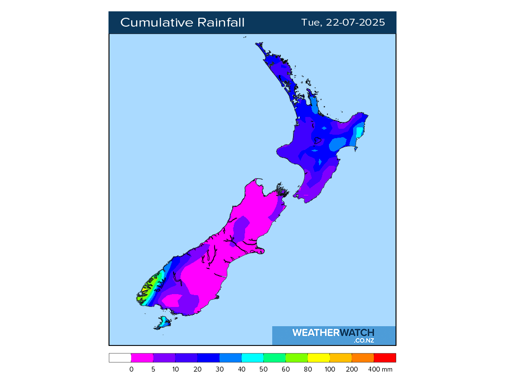 Cumulative rainfall for 6:01am on Tue 22 July 2025