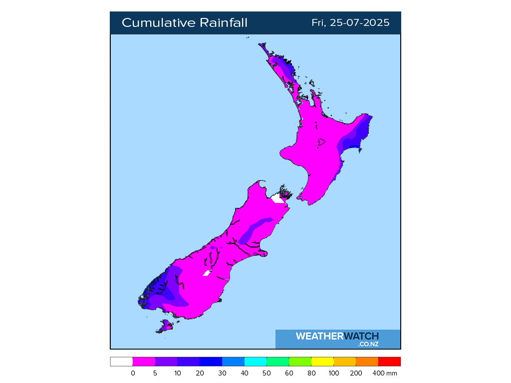 Cumulative rainfall for 6:01am on Fri 25 July 2025