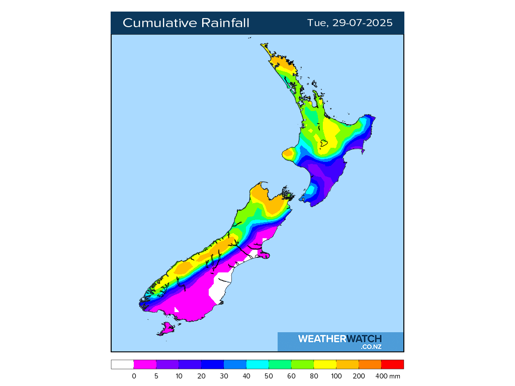Cumulative rainfall for 6:01am on Tue 29 July 2025