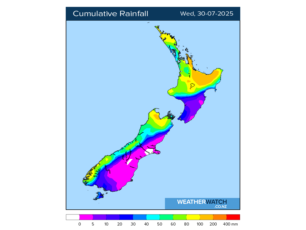 Cumulative rainfall for 6:01am on Wed 30 July 2025
