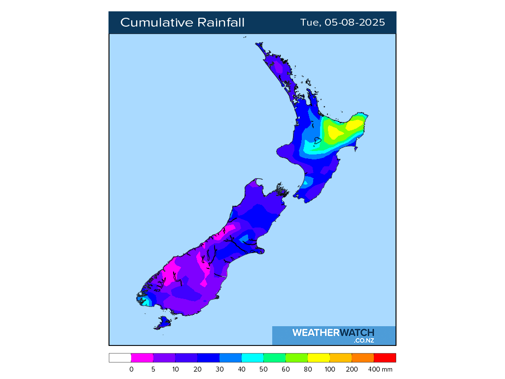 Cumulative rainfall for 6:01am on Tue 5 August 2025