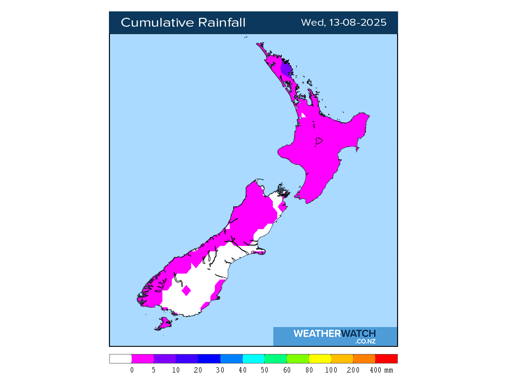 Cumulative rainfall for 6:01am on Wed 13 August 2025