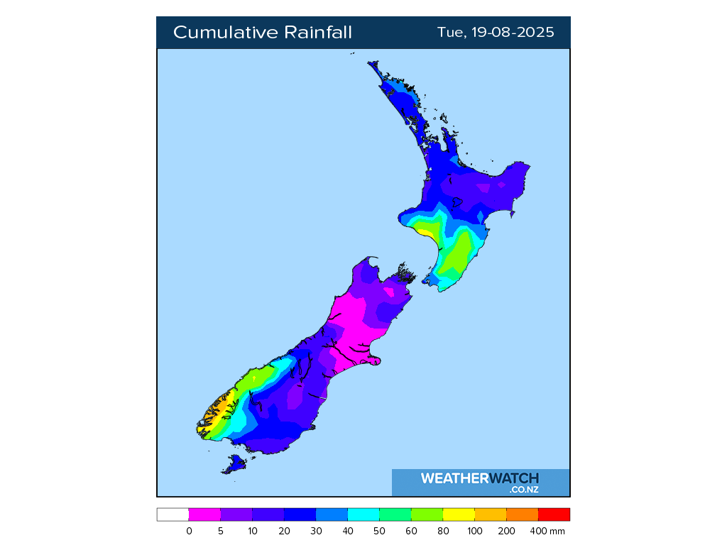 Cumulative rainfall for 6:01am on Tue 19 August 2025
