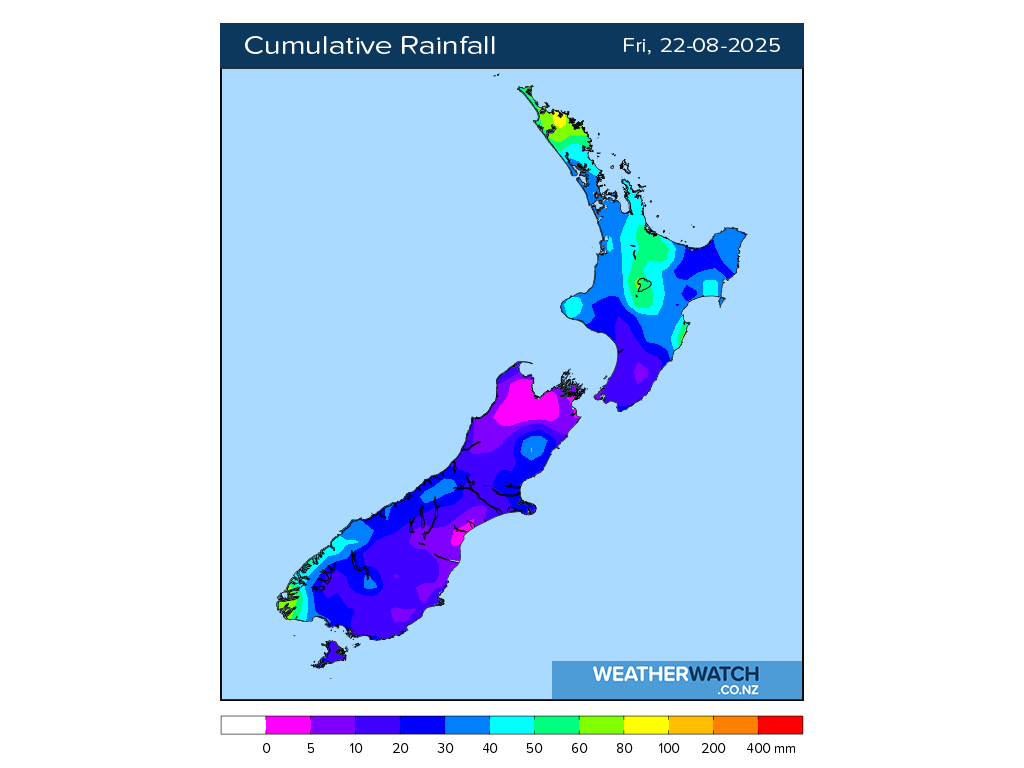 Cumulative rainfall for 6:01am on Fri 22 August 2025