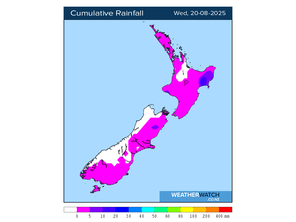 Cumulative rainfall for 6:01am on Wed 20 August 2025