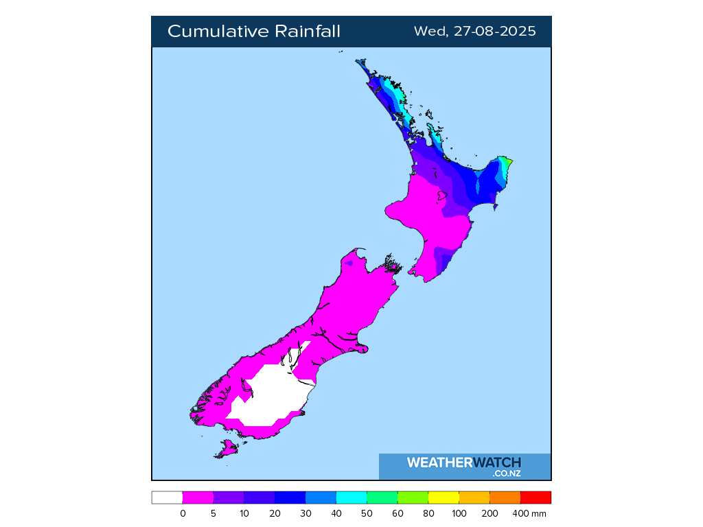 Cumulative rainfall for 6:01am on Wed 27 August 2025